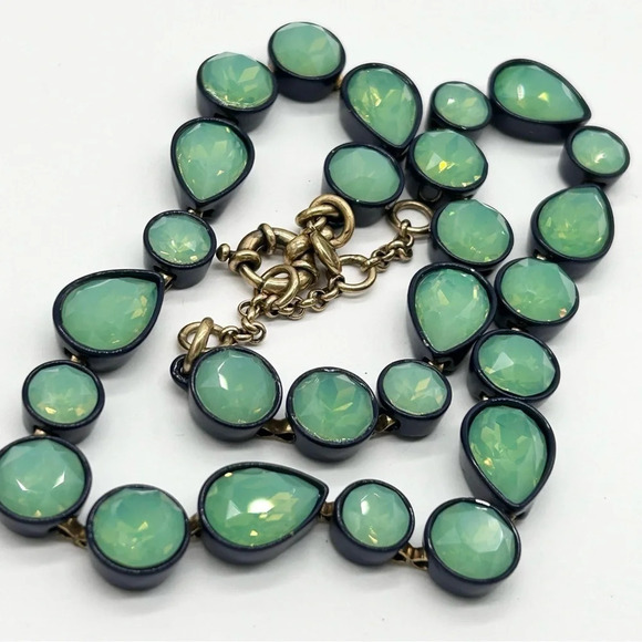 J. Crew Green Sea Glass Navy Brulee Necklace - Picture 2 of 8